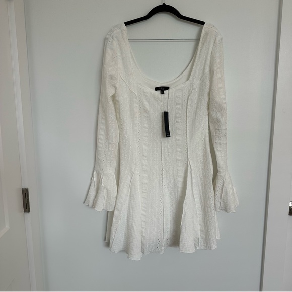 NWT Lulus Mirielle White Textured Long Sleeve Mini Dress - Picture 6 of 16